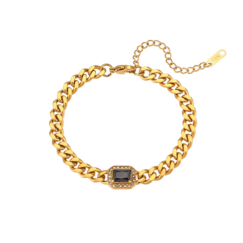 Pulseira Corrente Cravejada em Zircônia Preta Banhada em Ouro 18k