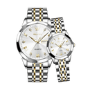 Relógio Luxo Casal Números Romanos Aço Inoxidável