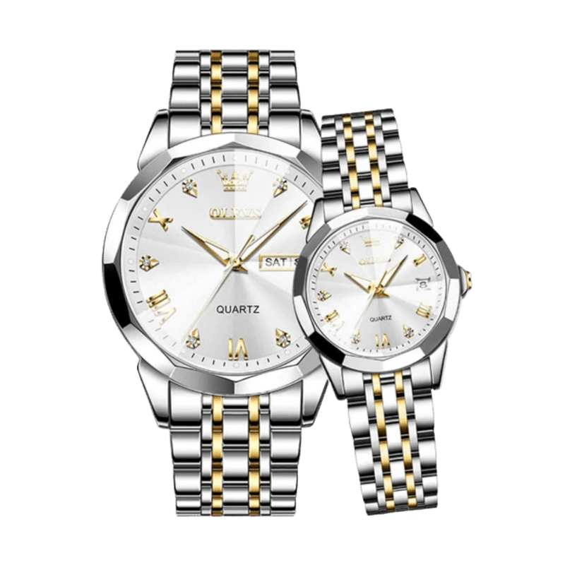 Relógio Luxo Casal Números Romanos Aço Inoxidável