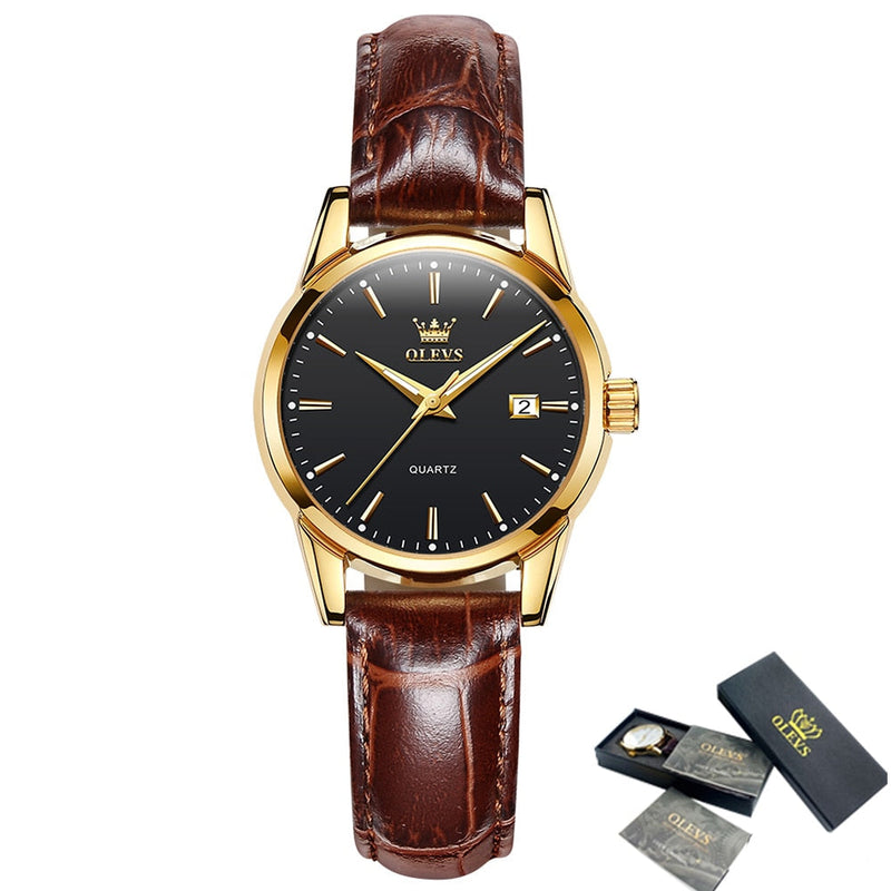OLEVS Relógio Feminino Original Clássico Quartzo a Prova D'água Aço Inoxidável Couro 6898 27mm