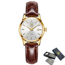 OLEVS Relógio Feminino Original Clássico Quartzo a Prova D'água Aço Inoxidável Couro 6898 27mm