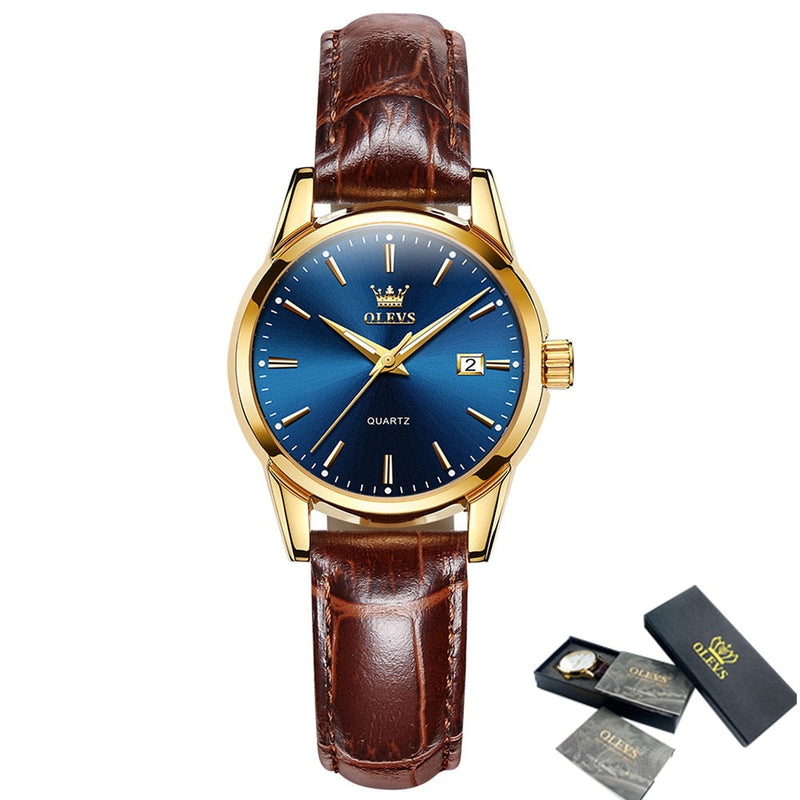 OLEVS Relógio Feminino Original Clássico Quartzo a Prova D'água Aço Inoxidável Couro 6898 27mm