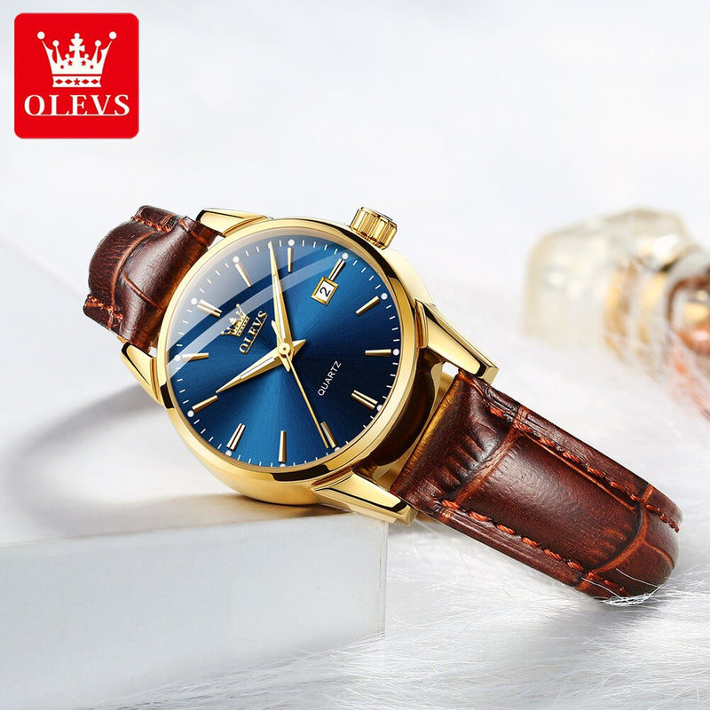 OLEVS Relógio Feminino Original Clássico Quartzo a Prova D'água Aço Inoxidável Couro 6898 27mm