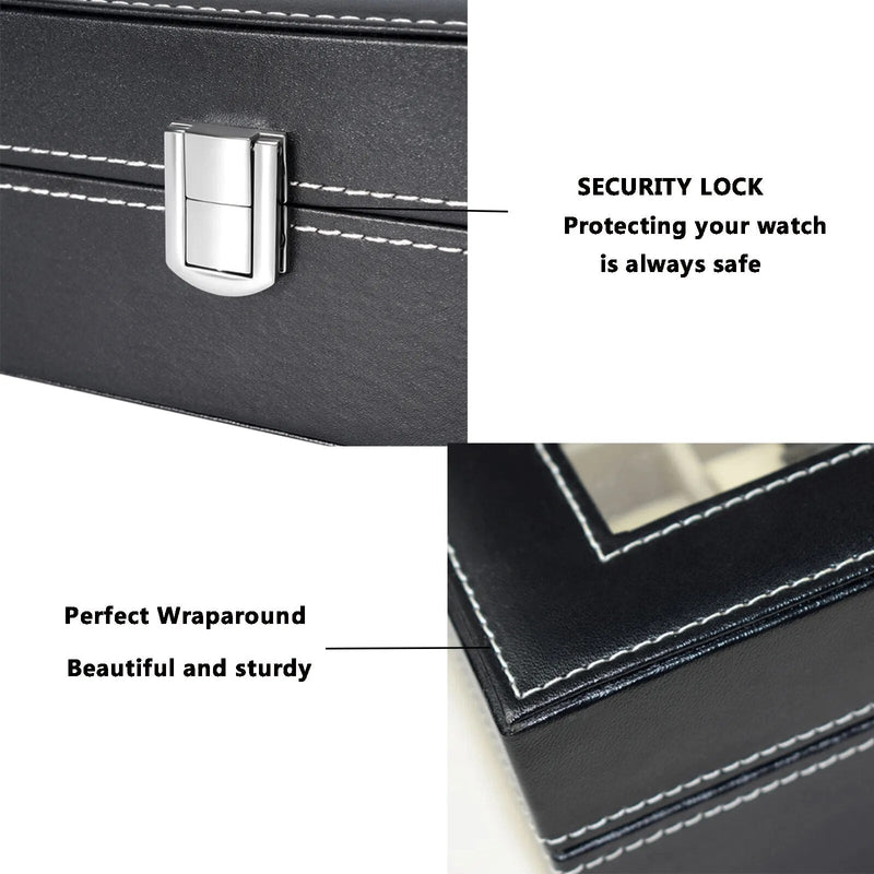 Caixa Relógios Luxo Dupla Camada com Almofadas 6 e 12 Slots