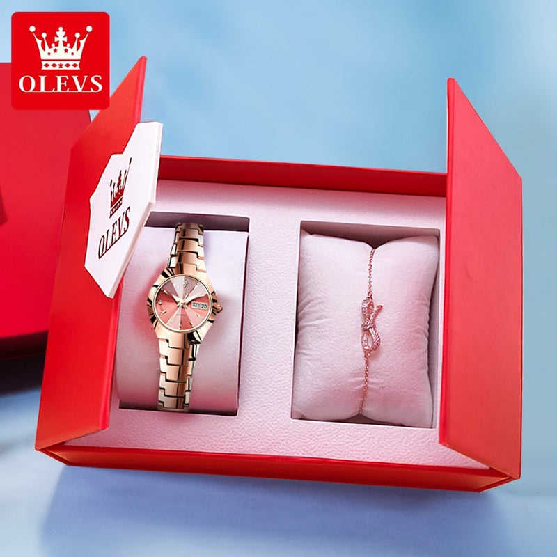 OLEVS Relógio Feminino Original Fino Quartzo a Prova D'água Aço Tungstênio 8697L 24mm