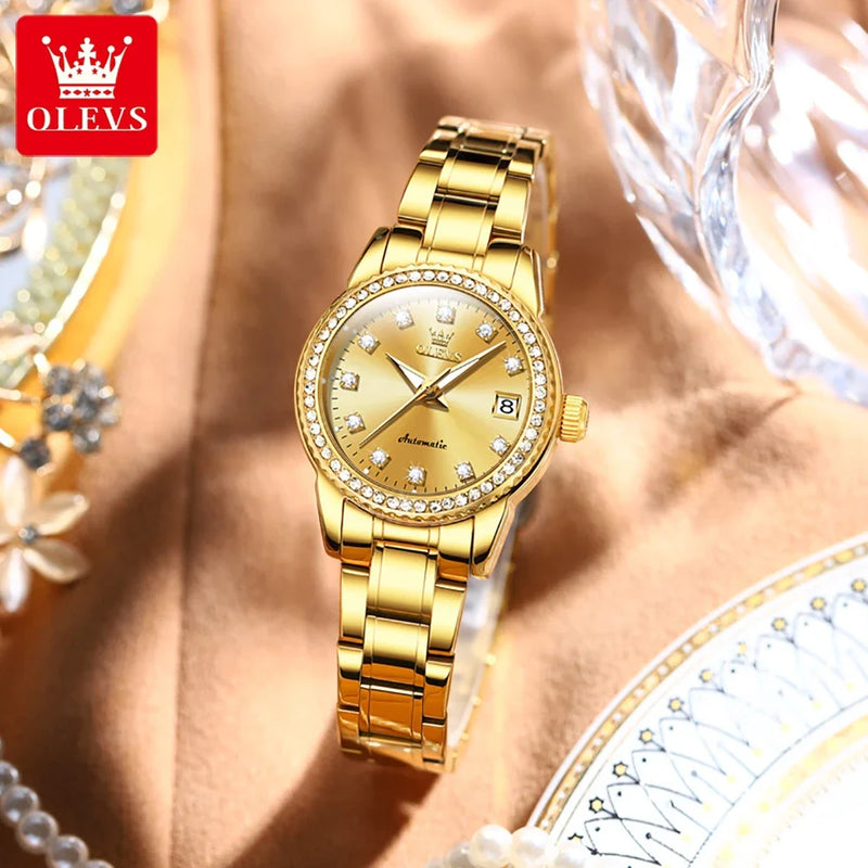 OLEVS Relógio Feminino Original Automático a Prova D'água Aço Inoxidável 7003F 29mm