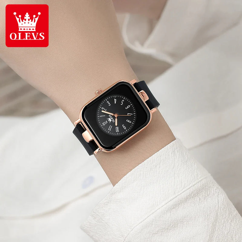 OLEVS Relógio Feminino Original Quadrado Quartzo a Prova D'água Aço Inoxidável Silicone 9961 33mm