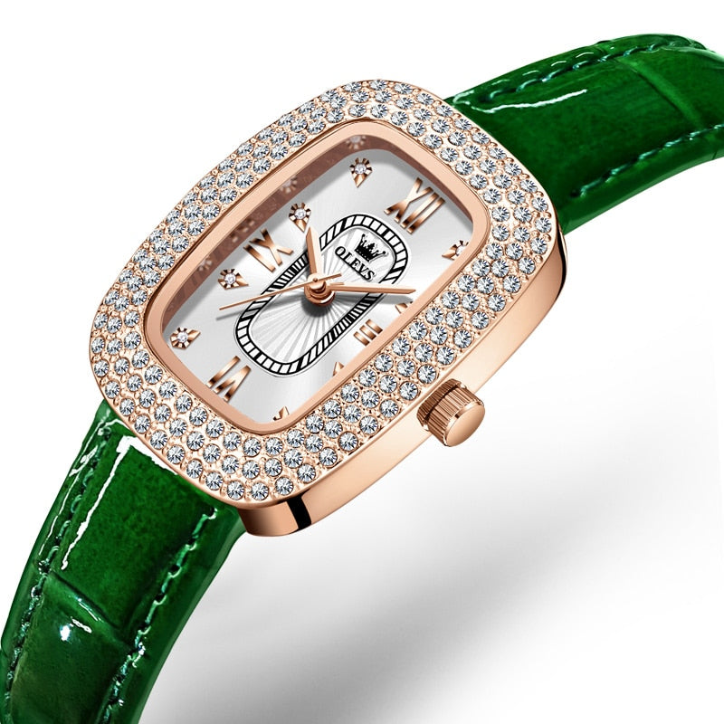 OLEVS Relógio Feminino Original Retangular Quartzo a Prova D'água Aço Inoxidável 9950 33mm