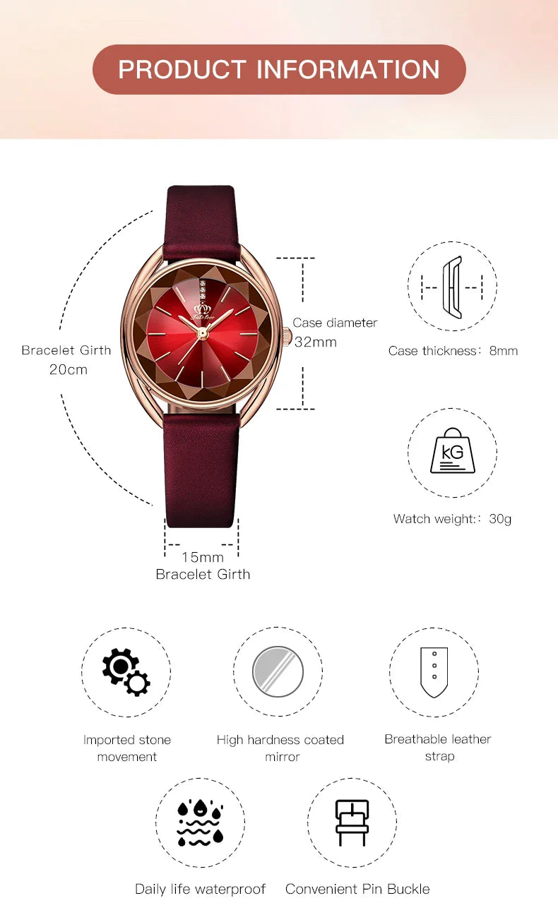FATE LOVE Relógio Feminino Original Quartzo a Prova D'água Aço Inoxidável Couro 902 32mm
