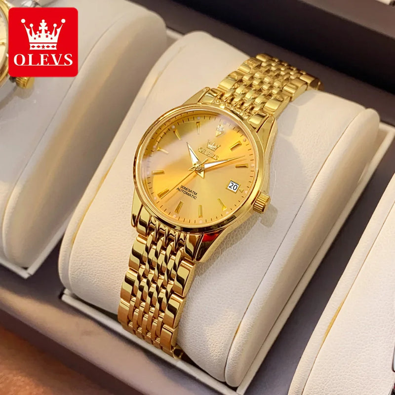 OLEVS Relógio Feminino Original Automático a Prova D'água Aço Inoxidável 6635 27mm