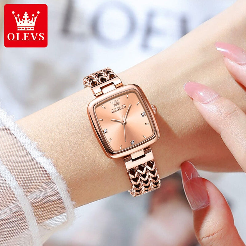 OLEVS Relógio Feminino Original Quadrado Namorada Quartzo a Prova D'água Aço Inoxidável 9951 28mm