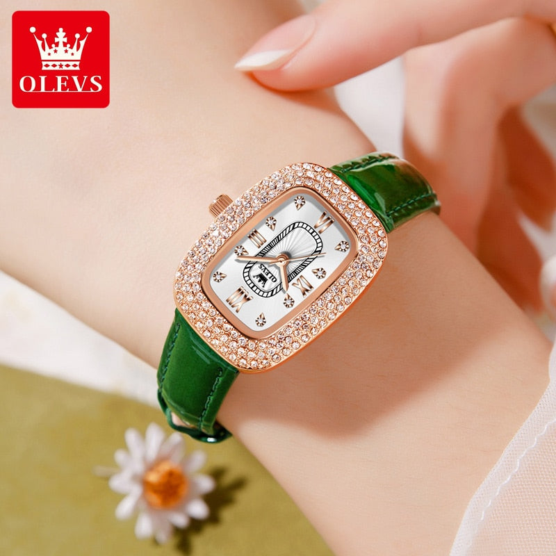OLEVS Relógio Feminino Original Retangular Quartzo a Prova D'água Aço Inoxidável 9950 33mm