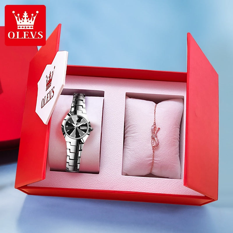 OLEVS Relógio Feminino Original Fino Quartzo a Prova D'água Aço Tungstênio 8697L 24mm