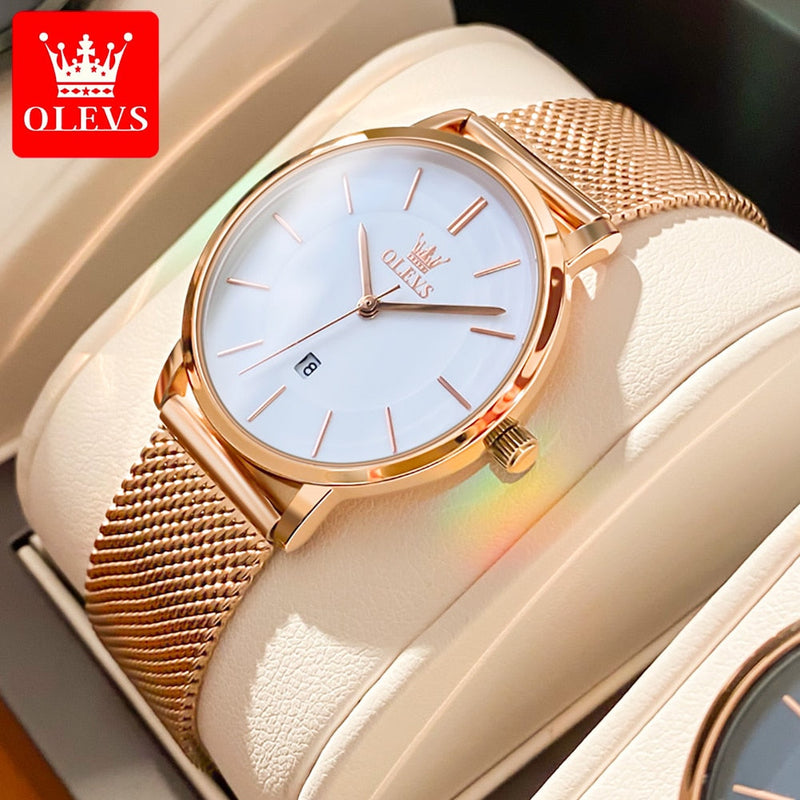OLEVS Relógio Feminino Original Ultra Fino Minimalista Quartzo a Prova D'água Aço Inoxidável 5869 33mm