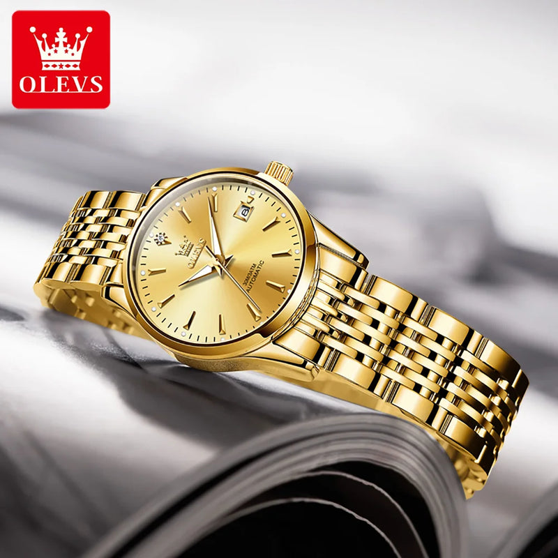 OLEVS Relógio Feminino Original Automático a Prova D'água Aço Inoxidável 6635 27mm