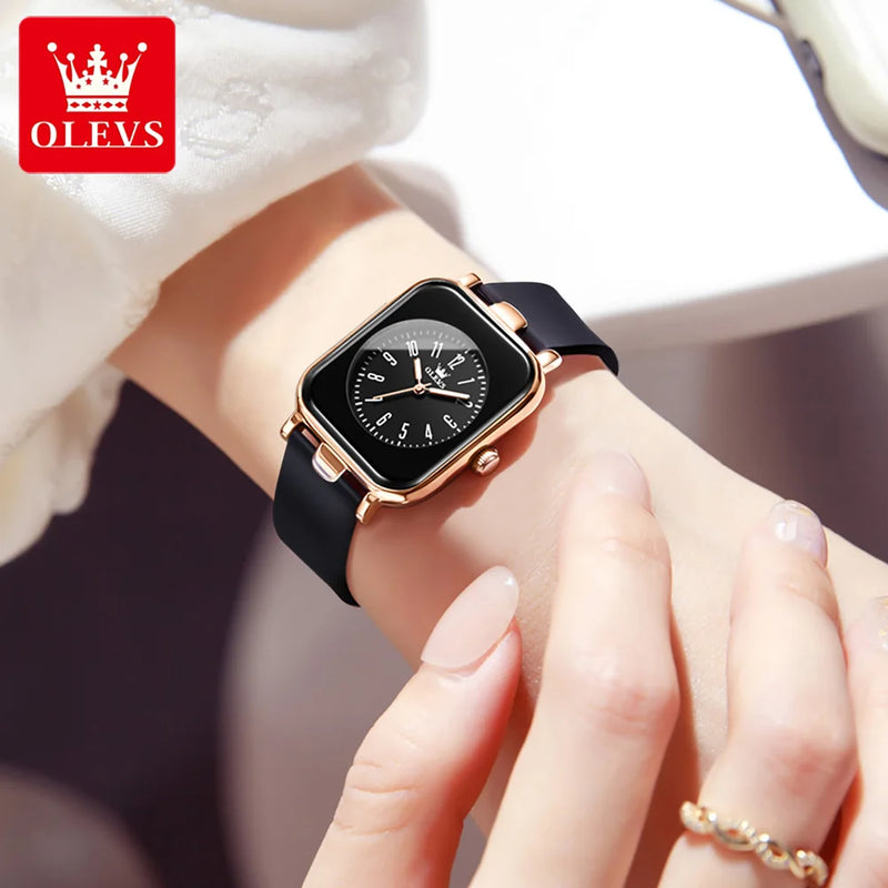 OLEVS Relógio Feminino Original Quadrado Quartzo a Prova D'água Aço Inoxidável Silicone 9961 33mm