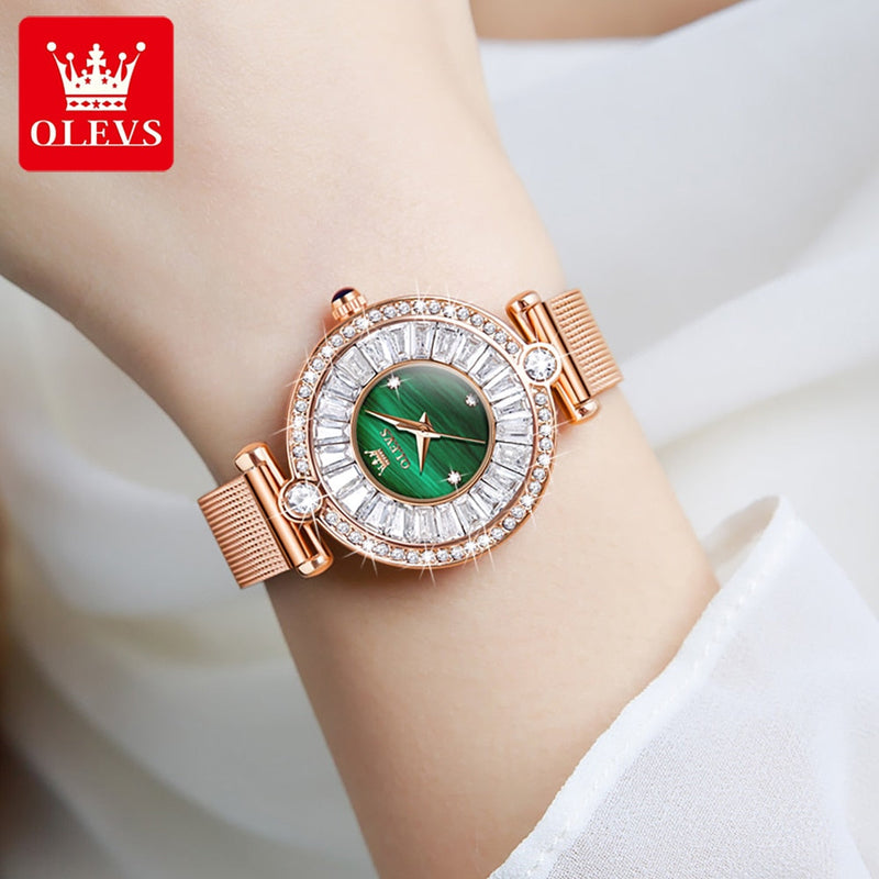 OLEVS Relógio Feminino Original Brilhantes Quartzo a Prova D'água Aço Inoxidável 9963 30mm