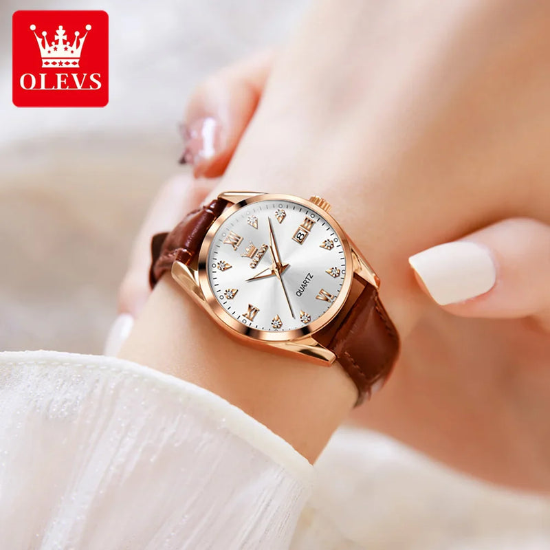 OLEVS Relógio Feminino Original Quartzo a Prova D'água Aço Inoxidável Couro 5522 29mm