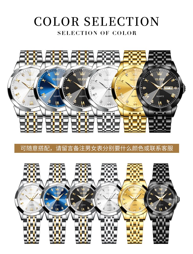 Relógio Luxo Casal Números Romanos Aço Inoxidável