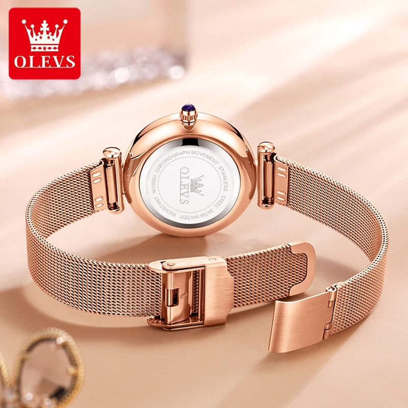 OLEVS Relógio Feminino Original Brilhantes Quartzo a Prova D'água Aço Inoxidável 9963 30mm