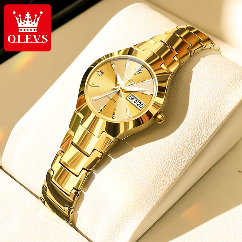 OLEVS Relógio Feminino Original Fino Quartzo a Prova D'água Aço Tungstênio 8697L 24mm