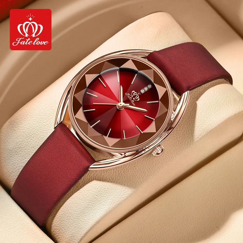 FATE LOVE Relógio Feminino Original Quartzo a Prova D'água Aço Inoxidável Couro 902 32mm