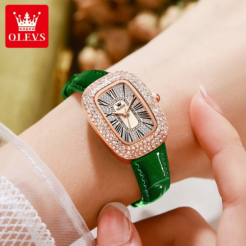 OLEVS Relógio Feminino Original Retangular Quartzo a Prova D'água Aço Inoxidável 9950 33mm