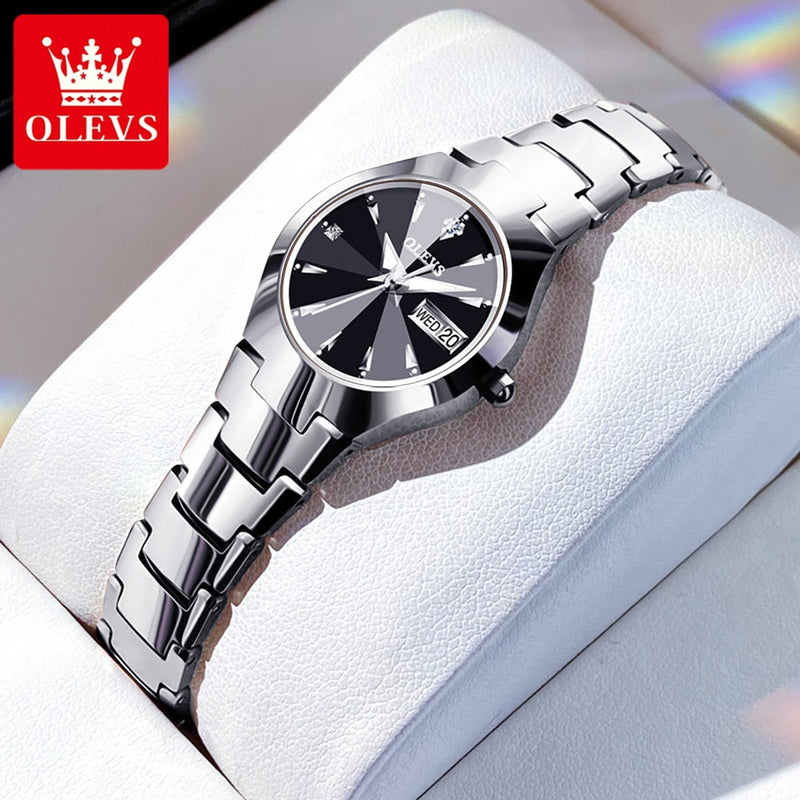 OLEVS Relógio Feminino Original Fino Quartzo a Prova D'água Aço Tungstênio 8697L 24mm