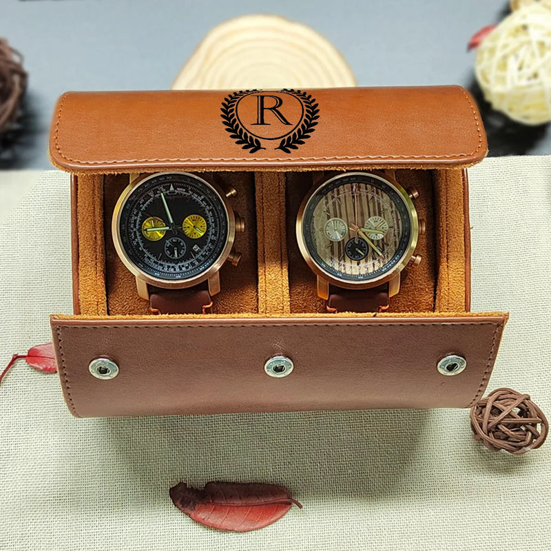 Caixa Relógios Personalizável Luxo Couro PU 1 a 3 Slots
