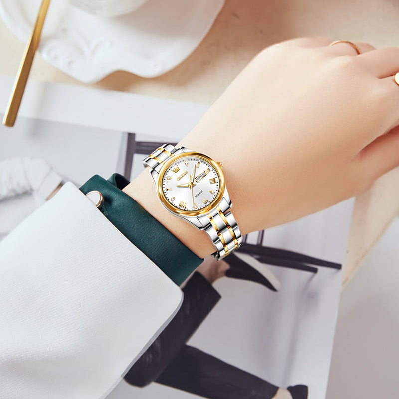 OLEVS Relógio Feminino Original Quartzo a Prova D'água Aço Inoxidável 5563 29mm