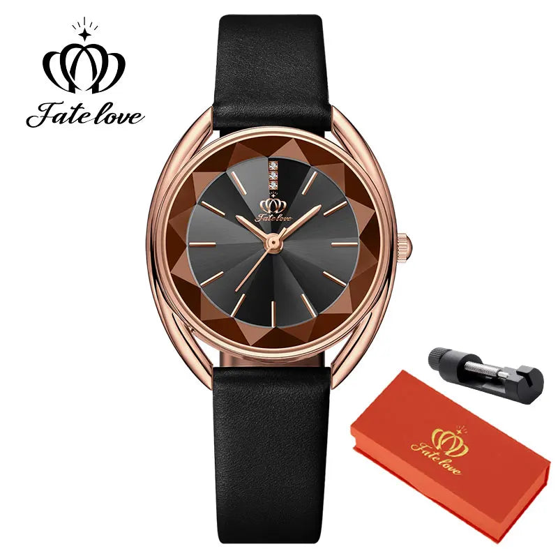 FATE LOVE Relógio Feminino Original Quartzo a Prova D'água Aço Inoxidável Couro 902 32mm
