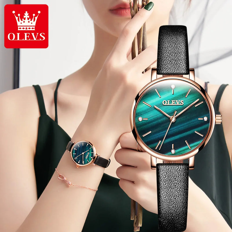 OLEVS Relógio Feminino Original Ultra Fino Quartzo a Prova D'água Aço Inoxidável Couro 6894 31mm