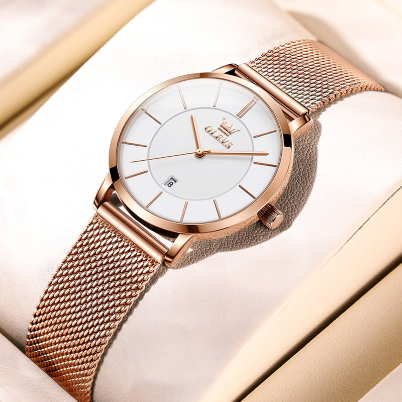 OLEVS Relógio Feminino Original Ultra Fino Minimalista Quartzo a Prova D'água Aço Inoxidável 5869 33mm