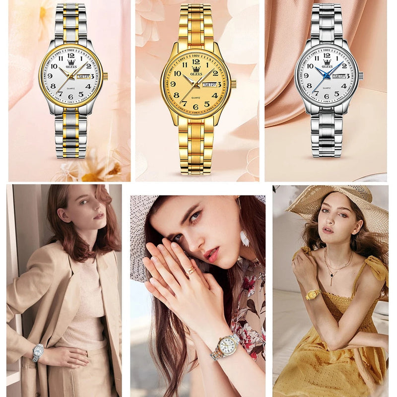 OLEVS Relógio Feminino Original Clássico Quartzo a Prova D'água Aço Inoxidável 5567 29mm