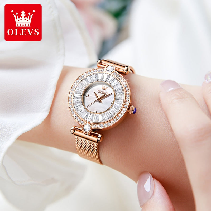 OLEVS Relógio Feminino Original Brilhantes Quartzo a Prova D'água Aço Inoxidável 9963 30mm