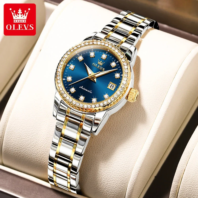 OLEVS Relógio Feminino Original Automático a Prova D'água Aço Inoxidável 7003F 29mm
