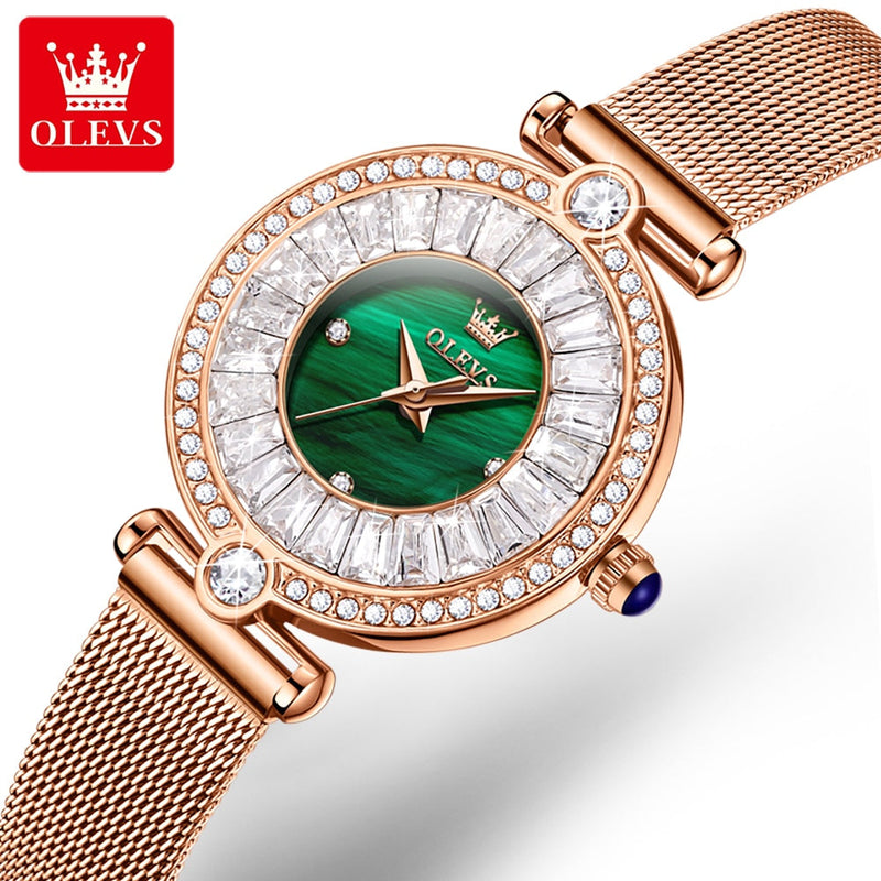 OLEVS Relógio Feminino Original Brilhantes Quartzo a Prova D'água Aço Inoxidável 9963 30mm