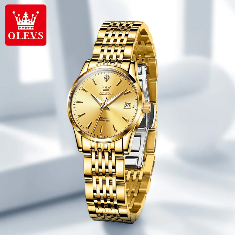 OLEVS Relógio Feminino Original Automático a Prova D'água Aço Inoxidável 6635 27mm