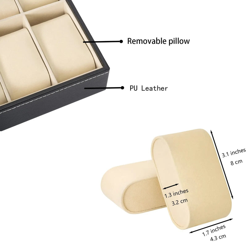 Caixa Relógios Luxo Dupla Camada com Almofadas 6 e 12 Slots