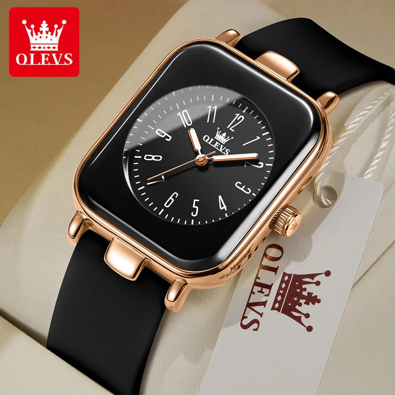 OLEVS Relógio Feminino Original Quadrado Quartzo a Prova D'água Aço Inoxidável Silicone 9961 33mm
