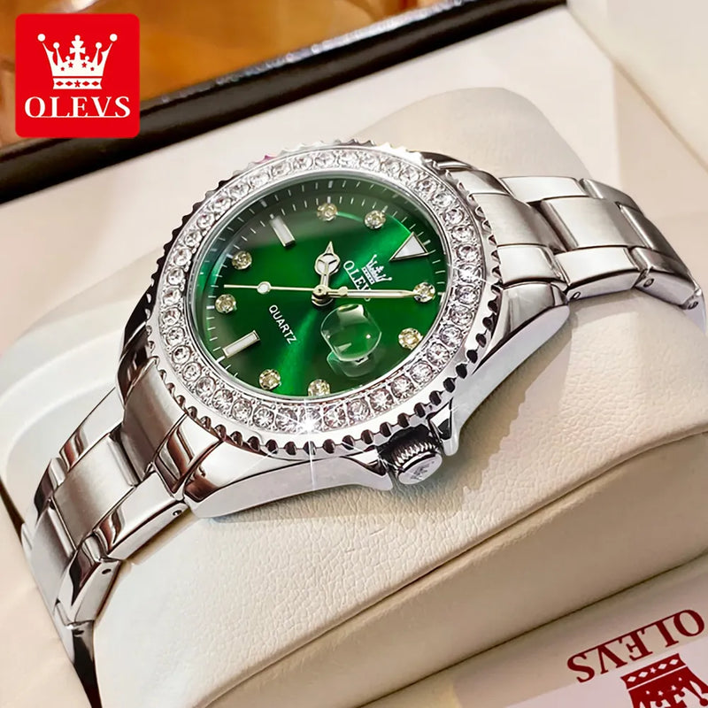 OLEVS Relógio Feminino Original Brilhantes Quartzo a Prova D'água Aço Inoxidável 9945 34mm