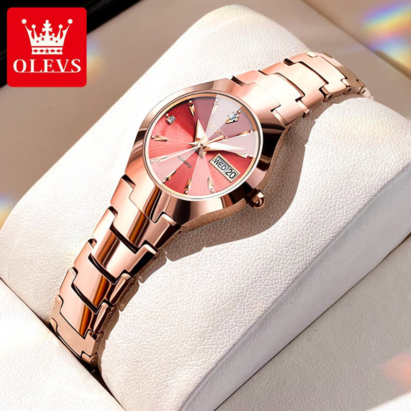 OLEVS Relógio Feminino Original Fino Quartzo a Prova D'água Aço Tungstênio 8697L 24mm