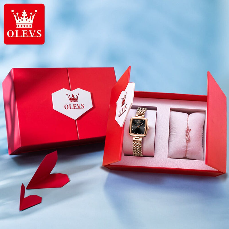 OLEVS Relógio Feminino Original Quadrado Namorada Quartzo a Prova D'água Aço Inoxidável 9951 28mm