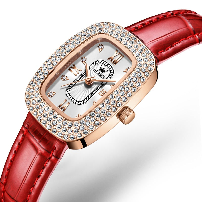 OLEVS Relógio Feminino Original Retangular Quartzo a Prova D'água Aço Inoxidável 9950 33mm