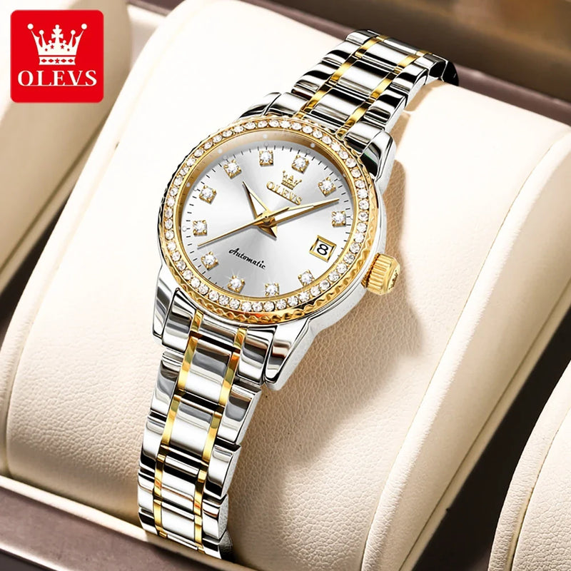 OLEVS Relógio Feminino Original Automático a Prova D'água Aço Inoxidável 7003F 29mm