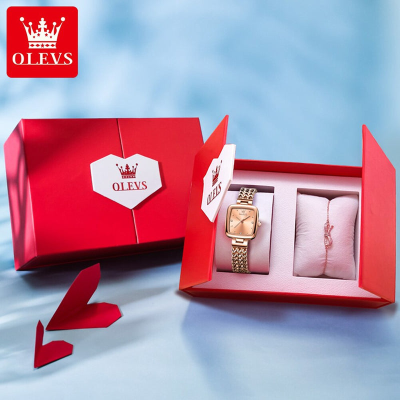 OLEVS Relógio Feminino Original Quadrado Namorada Quartzo a Prova D'água Aço Inoxidável 9951 28mm