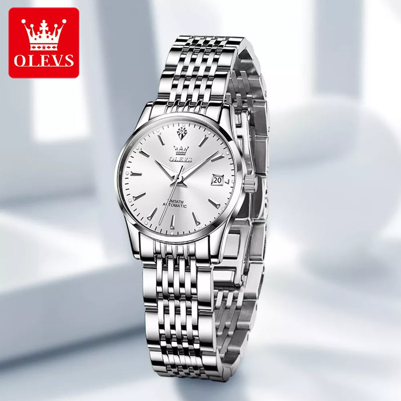 OLEVS Relógio Feminino Original Automático a Prova D'água Aço Inoxidável 6635 27mm