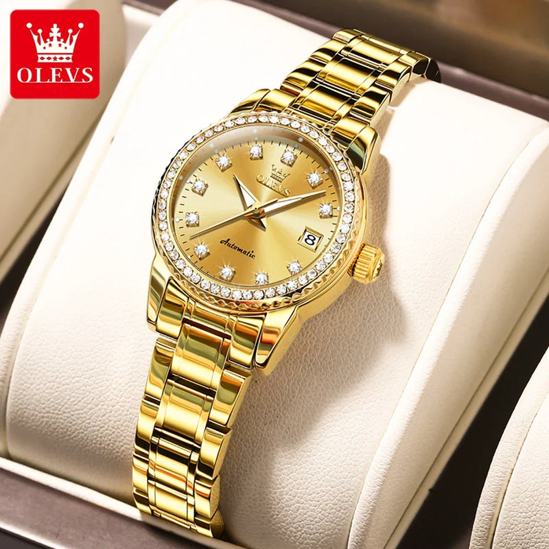OLEVS Relógio Feminino Original Automático a Prova D'água Aço Inoxidável 7003F 29mm