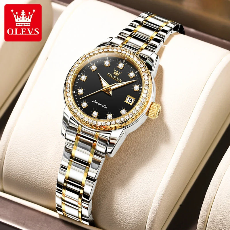 OLEVS Relógio Feminino Original Automático a Prova D'água Aço Inoxidável 7003F 29mm